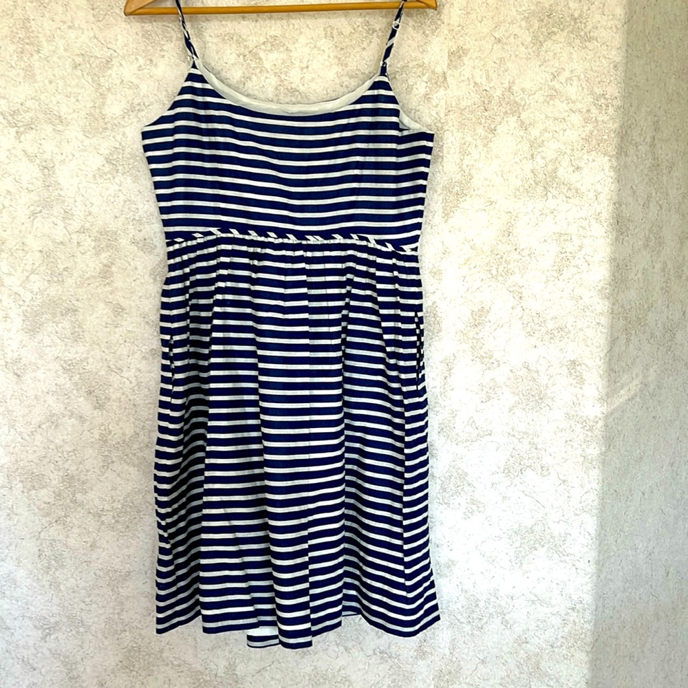 J. Crew Blue and White‎ Midi Dress Linen Cotton Blend